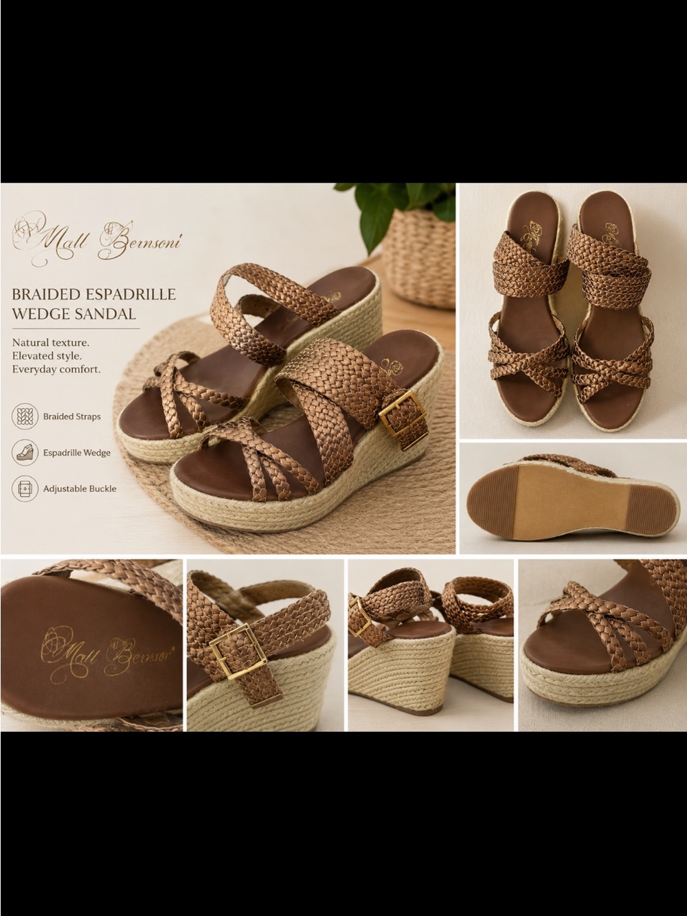 Matt Bernson Braided Espadrille Wedge Sandal - Tan Shimmer